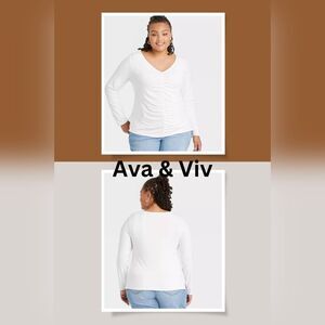 Ava & Viv White V-Neck  Top 1X